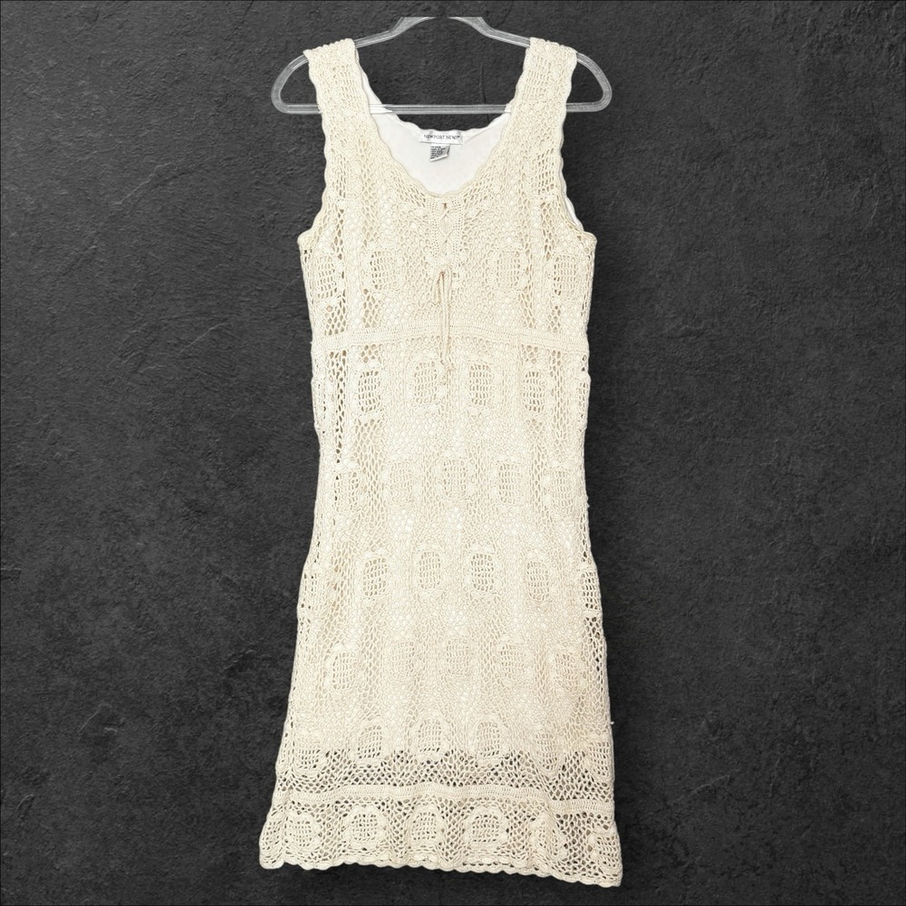 Newport News Cream Crochet Tank Midi Dress Lined Bohemian Size Large Coastal